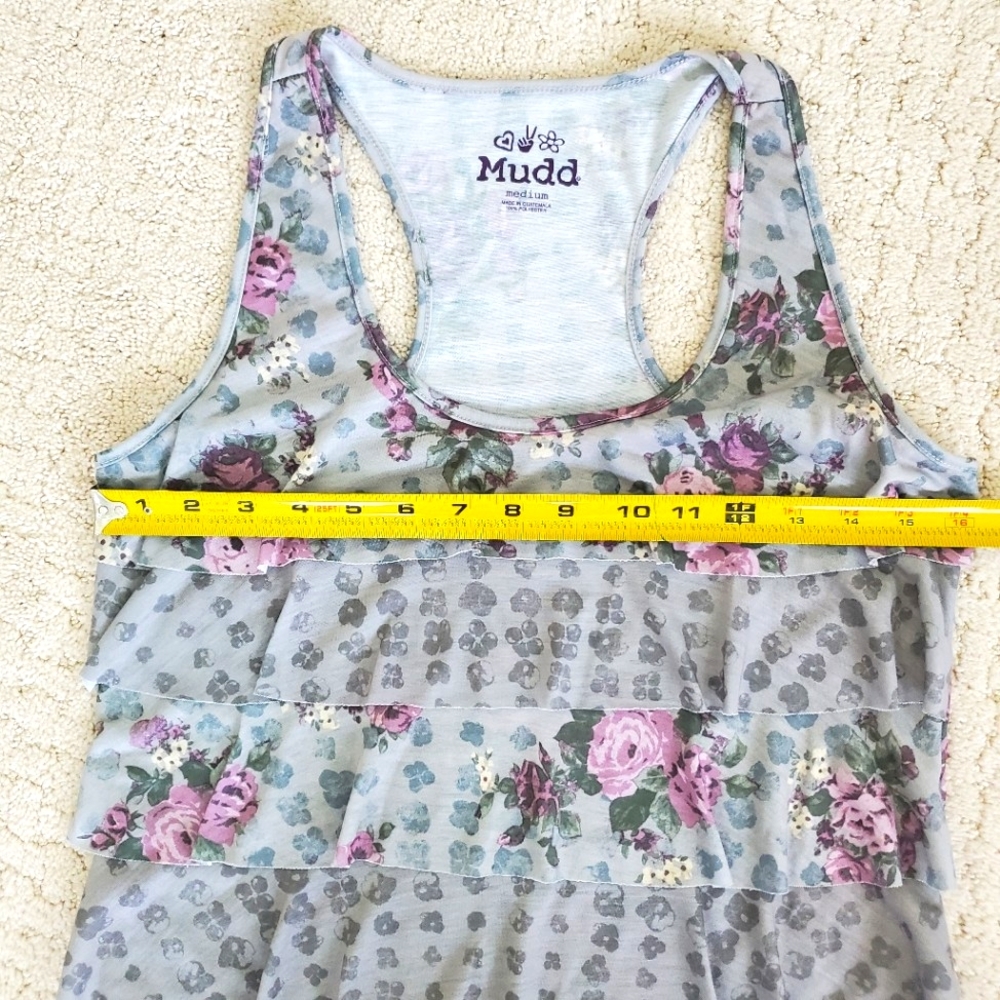 Grey Floral Ruffle Layered Tank Top - Picture 5 of 9